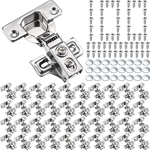 Chumia 100 Pack 1/2 Inch Soft Closing Cabinet Hinges for Kitchen Partial Overlay Kitchen Cabinet Door Hinges 105 Degree Concealed with Mounting Screws for Frameless Face Frame Door