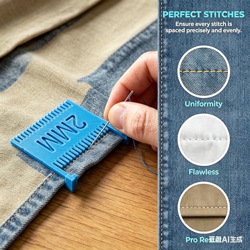 6pcs Edge Stitch Lock Sewing Gauge, Clip-On Sewing Ruler Spacing Sewing Clips, 2/3/4/5mm Hand Sewing Helper, Time-Saving Uniform Stitch Tool, Quilting DIY Dressmaking Accessories - size: 6pc
