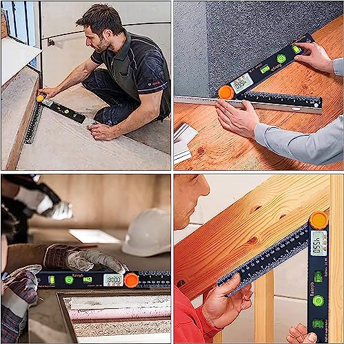 Rainyb Digital Angle Finder Tool 7inch 0-360 degree LCD Digital Protractor with Horizontal Vertical Bubble Levels and Ruler Meter Accurate Tools for Carpenters,Woodworkers,Fabricators（7-Inch X 2Pcs） - style: 7inch Angle Finder X 2