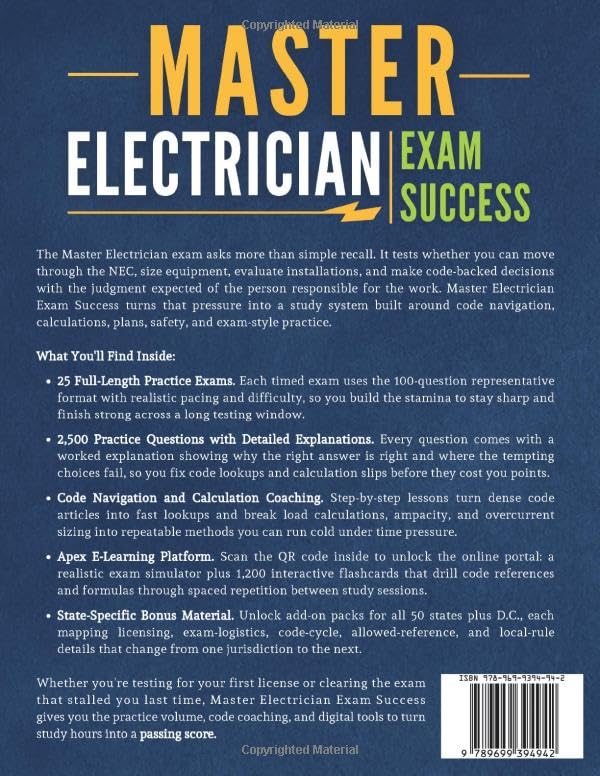 Master Electrician Exam Success: 2026 NEC Study Guide with Master-Level Code Navigation, Calculations, Practice Questions, Digital Flashcards, and Full-Length Exams