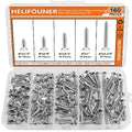 #7 x 1/2" 5/8" 3/4" 1" 1-1/4" Wood Screws Set, HELIFOUNER 160 Pieces Phillips Countersunk Head Self-Tapping Screws Assortment Kit, Phillips Flat Head Wood Screws, 304 Stainless Steel - size: #7