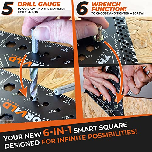 THORVALD 6-in-1 Carpenter Square 7 inch (1/16" Precision) T Square Multi-Purpose Carpenter Tools : Wrench, Square, Protractor, Ruler, Marking Gauge, Drill Gauge, Includes 2-in-1 Carpentry Pencil - color: 1 Square + 1 Pencil