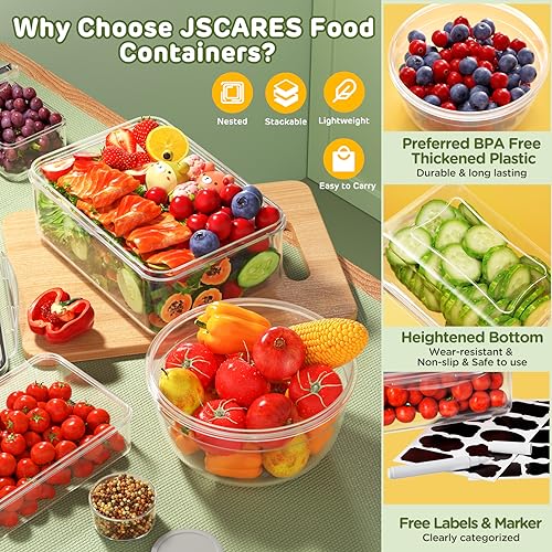 JSCARES 40 PCS Food Storage Containers with Lids Airtight (20 Lids &20 Containers) - Leakproof Meal-Prep Containers for Kitchen Storage Reusable Plastic Microwave/Dishwasher Safe with Labels & Pen - color: 20 Pack