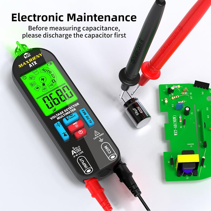 Digital Multimeter Rechargeable Electrical Tester NCV with Audible and Visual Alarms Auto-Ranging Measures AC/DC Voltage Capacitance Resistance Continuity Capacitance Diode Live Check Tester