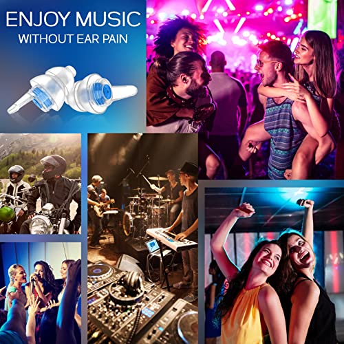 Concert Ear Plugs 2 Pairs, Noise Reduction Music Earplugs for Musicians, DJs, Festival, Raves, Loud Events, Hearing Protection for Adult/Kids 12+, incl Lanyard & Aluminum Case - color: White+blue