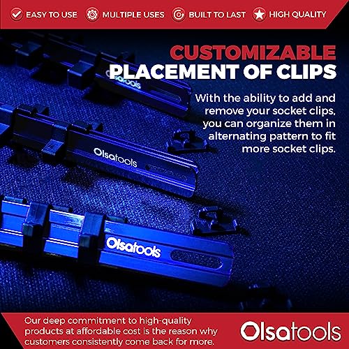 Olsa Tools 3-sets Socket Organizer Rail with Locking Caps, Blue - color: Blue, size: 3pc, 1/4, 3/8, & 1/2-Inch Drive