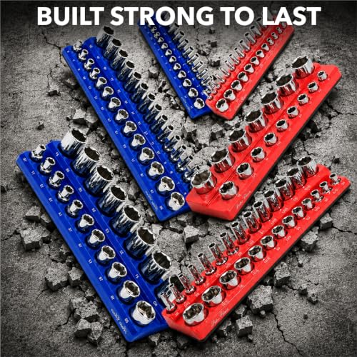 Bates- Magnetic Socket Organizer Set, 6 Pack, 1/2", 1/4" and 3/8" - color: Blue & Red, size: 6 Pack