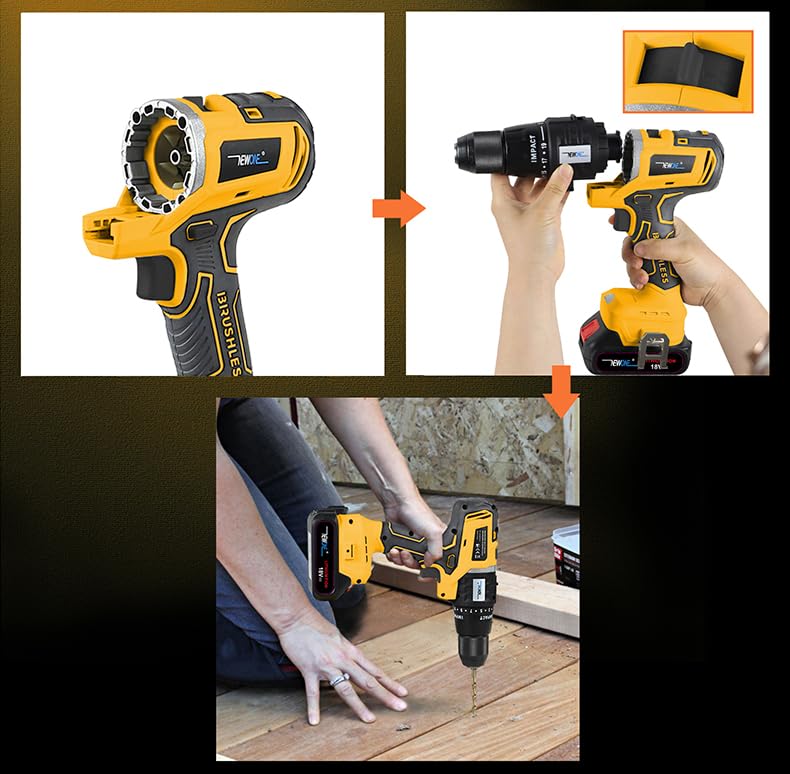 NEWONE 12-Tools Set Power Tool Combo Kits Compatible with De-Walt 20V Battery,Cordless Tool Set,2 Batteries and Charger - color: 12-tools Set Yellow