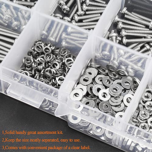 HELIFOUNER 420 Pieces M2 x 6mm /8mm /10mm /12mm /16mm /20mm, Phillips Pan Head Machine Screws, Metric Screws Bolts Washers Nuts Kit, 304 Stainless Steel - size: M2