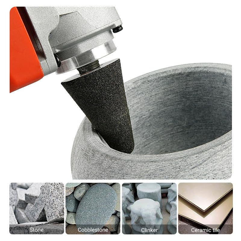 LOZLIN 3PCS Drum Sander Set 60# 100# 180# Cylindrical Diamond Grinding Wheel Polishing Head Abrasive Sanding Grit Angle Grinder Grinding Heads Matching Extensions (Conical) - style: Conical