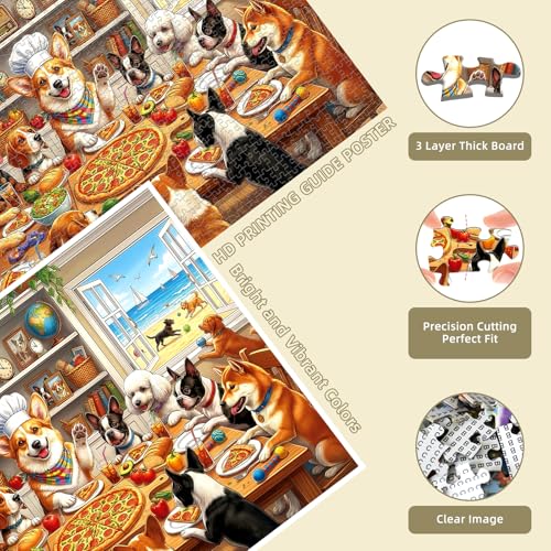 Dog Pizza Jigsaw Puzzles for Adults 1000 Pieces - color: Paws Pizza Party