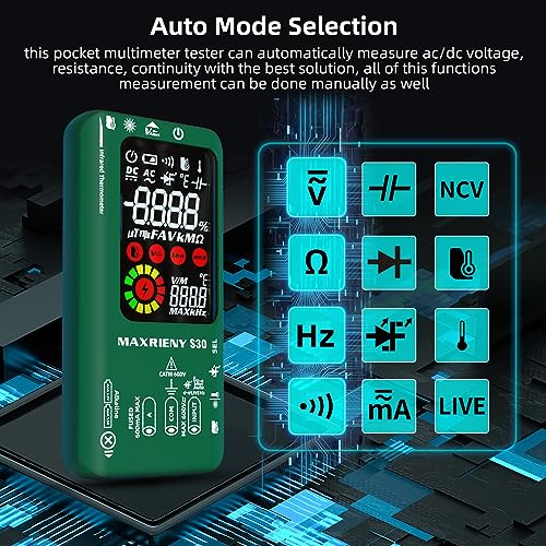Digital Multimeter Infrared Thermometer Rechargeable Smart Voltmeter 9999 Counts Electrical Current Tester Capacitance, High/Low Voltage Diode Tester for LED Automotive Electrician Electronic
