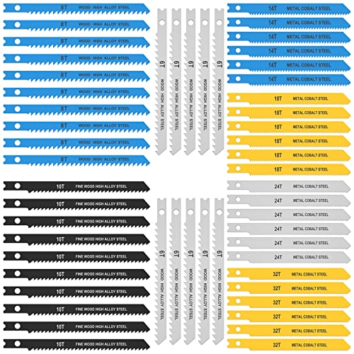 54Pcs Jig Saw Blade Set High Carbon Steel Assorted Saw Blades with U-Shank Sharp Fast Cut Down Jigsaw Blade Woodworking Tool for Wood Metal Plastic Cutting