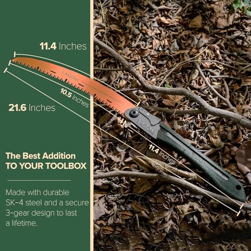 LAGOM Folding Camp Saws for Cutting Branches – 2 Pack (11.4" & 8.2") | SK5 Steel Blades, Ergonomic Handle, Secure Lock | Foldable Tool for Camping, Gardening, Survival, Kayaking, Outdoors - style: Combo 11.4" & 8.2"