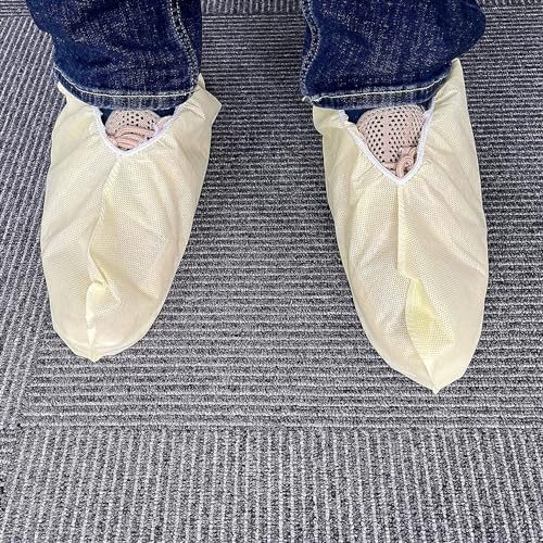 AMZ Medical Supply Yellow Disposable Shoe Covers for Indoors/Outdoors, 18 Inch. Pack of 20 (10 Pairs) Waterproof Disposable Boot Covers. Durable PP+PE 82 GSM Booties to Cover Shoes with Secure Elastic