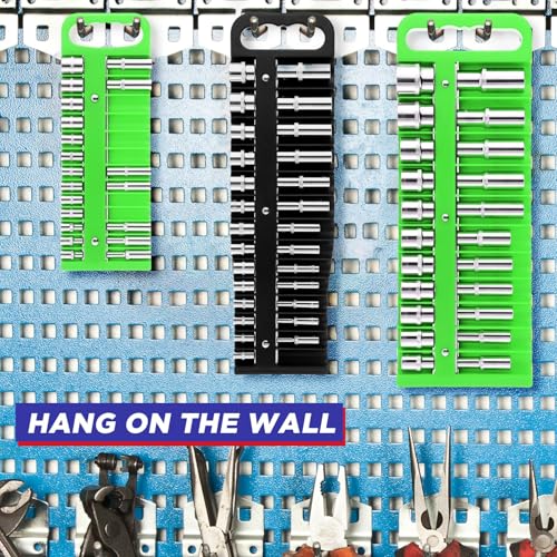 6 Pcs Magnetic Socket Organizer Holder Case Rail Rack for 1/2'', 3/8 '', 1/4'' Drive, Securely Holds 152 Sockets (Black,Green) - color: Black,Green