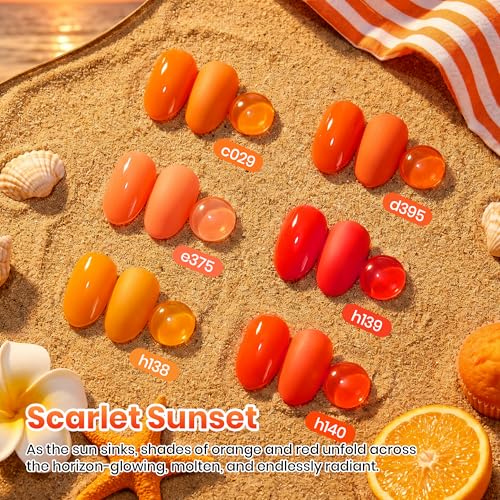 Beetles Orange Gel Polish Set, Scarlet Sunset Collection,6 Fall Colors - color: Scarlet Sunset