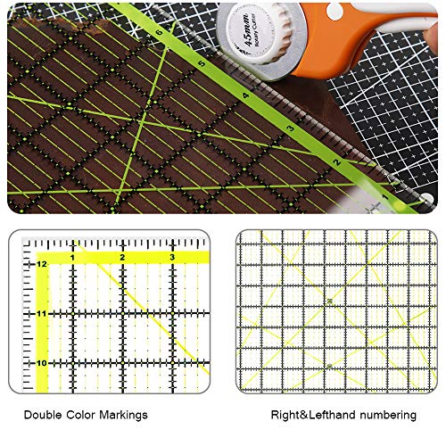 UOOU 12.5 inch Quilting Ruler, Square Quilting Rulers Fabric Cutting Ruler - color: Green-Outsize