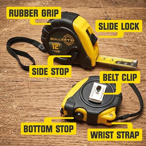 Bullseye Tape Measure 12 Ft - Small Retractable, Yellow, 3 Pack - color: Yellow
