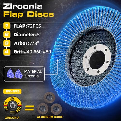 26 Packs Angle Grinder Cutting Flap Grinding Disc Wheel, 5 Inch | 20 Packs 5"x3/64"x7/8" Cut off Wheels,3 Packs 4.5"x7/8" 60 Grit Flap Discs, 3 Packs 5"x3/64"x7/8" Grinding Wheels - size: 5 INCH