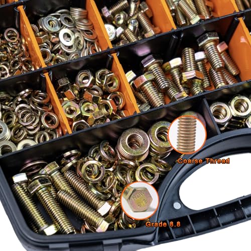 966PCS Nuts and Bolts kit– High-Strength M4 M5 M6 M8 Grade 8.8 Metric Bolts & Nuts Set with Organized Storage Case, 12-30mm - size: 966PCS Metric (M4, M5, M6, M8)