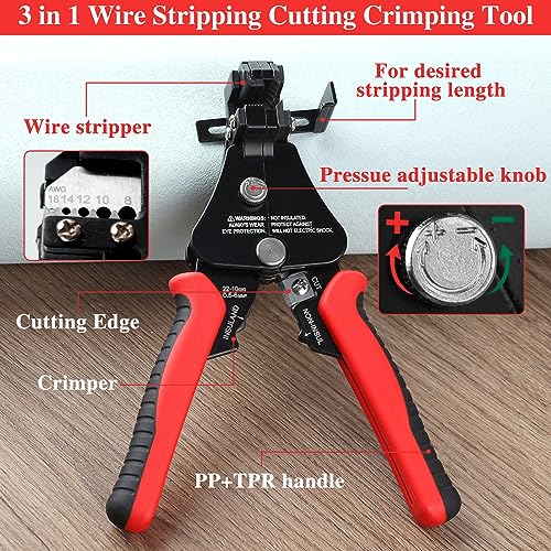 3 in 1 Automatic Wire Stripper Tool 7-Inch Heavy Duty Wire Stripping Crimping Cutting Pliers for 8-18 AWG Solid and Stranded Electrical Wire, Multifunctional Hand Tool for Electrician