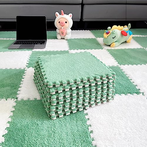 12pcs Tiled Puzzle Play Mats, Mint Green - color: Mintgreen