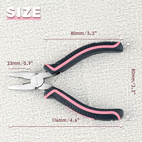Mini Linemans Pliers Spring Loaded 5 Inches Wire Cutter with Serrated Jaw Chromium Vanadium Steel Construction Mini Combination Pliers for Jewelry Making, Pink Tool for Women - style: Linemans Pliers