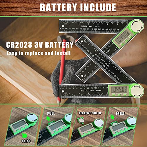 Digital Angle Finder Protractor, 2-in-1 Miter Saw, 7 Inch/200mm ABS Ruler, High Accuracy Measuring Tool for Woodworking, Metalworking, Carpenter, Construction - color: Green