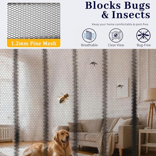 Door Net Screen with Magnet, Fits 48" x 80" Doors, 36 Magnets Auto Close - size: Fits Door 48x80 inch