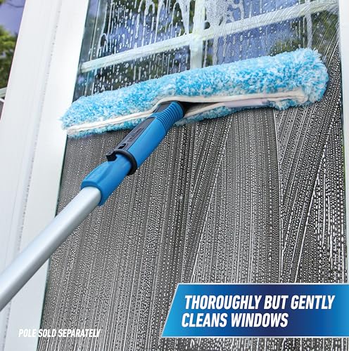 Unger Professional Connect and Clean Total Pro Cleaning Kit, All-in-One Household Window Washing with Streak-Free Results, Includes 12” Squeegee, 14” Scrubber Washer, Telescopic Pole Extends Up to 6’