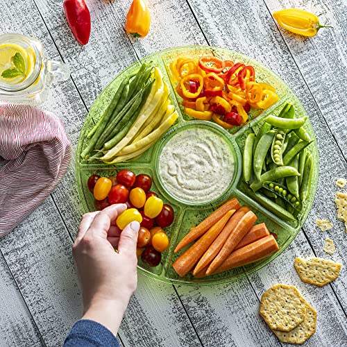 Plasticpro 6 Sectional Round Plastic Serving Tray/Platter (2, Green) - color: Green
