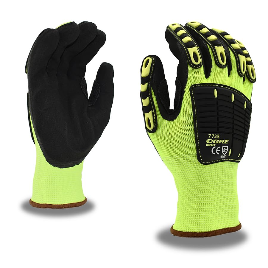 Cordova 7735 OGRE Impact Gloves, Padded Nitrile Coating for Extra Grip, Reinforced Thumb, High-Visibility Work Gloves, Flexible and Comfy, Heavy-Duty, Small, 1-Pack - size: Small