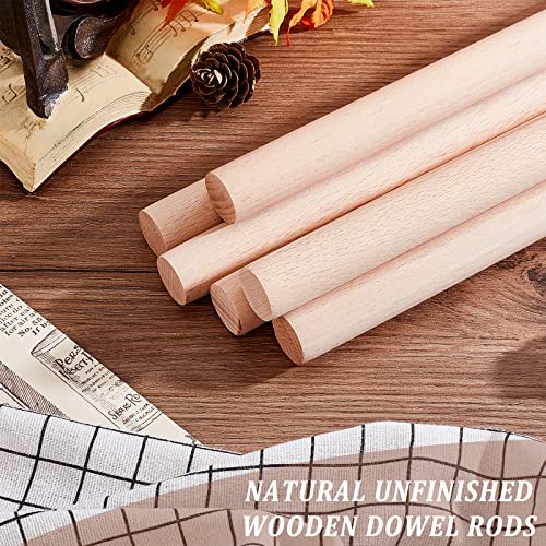 OLYCRAFT 6Pcs Dowel Rods Wood Sticks 1 x 12 Inch Beech Wood Sticks Unfinished Dowel Round Wooden Craft Sticks for DIY Projects Crafting Wooden Craft Sticks Carpenters - size: 300x25mm