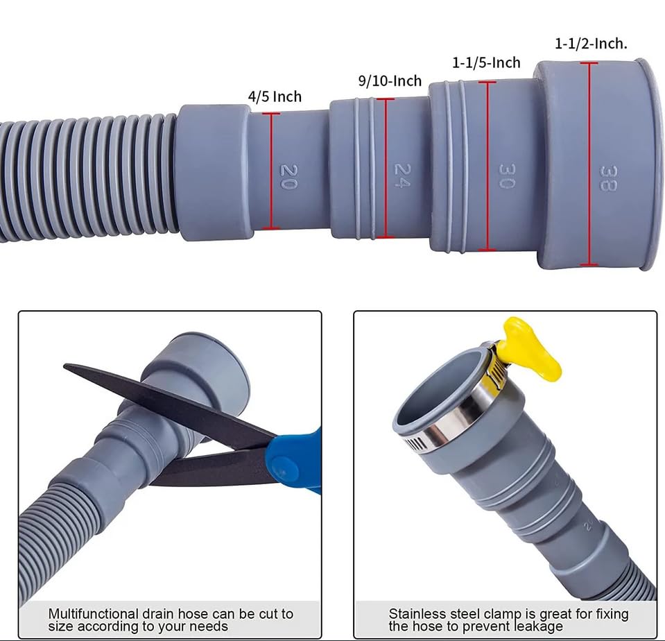 HLMOptimo 3.2 Feet Universal Washing Machine Drain Hose Flexible Dishwasher Drain Hose Extension Kits Corrugated Washer w/ 2 Clamps 1 adapter 1 U-Bend Holder - size: 3.2 feet