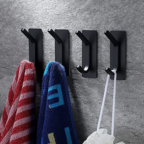 YIGII Towel Hook/Adhesive Hooks - Black Wall Hooks Stick for Bathroom and Kitchen Heavy Duty Hooks 4-Pack, Stainless Steel - color: Black