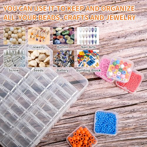 Bead Organizer Box, 60pcs Small Clear Plastic Storage Containers, Craft Storage Box Features Hinged Lid and Labels, Mini Boxes for Bracelets, Jewelry, Diamonds, Clay Beads, Screws, Seeds, Small Parts - size: 2 Pack 60 Pcs