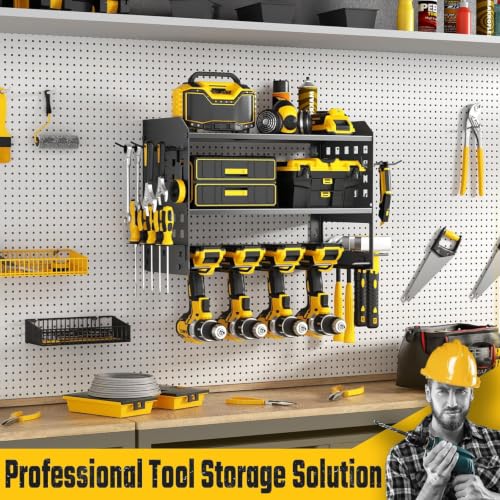 SUNALLY Power Tool Organizer, Wall Mount Garage Tools Storage Rack, Black - style: 4 Drill Holders C