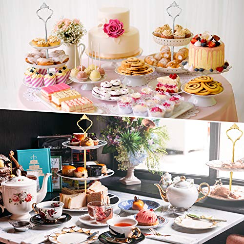 Patelai 6 Sets 3 Tier Cake Stand Hardware Tiered Tray Plate Hardware Kit Heavy Metal Cake Fruit Food Plate Stand Fitting Stacking Kit for Serving Dessert Cupcake Dish Food (Simple,Silver,Gold) - color: Silver, Gold, size: Simple