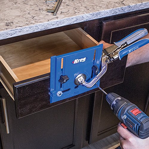 Kreg Cabinet Hardware Jig - Portable Straight Hole Drilling - Precision Drilling Without a Press - Moveable Edge Guide for Accurate Positioning - for Knobs & Small Pulls - KHI-Pull