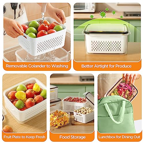 6 PCS Fruit Storage Containers for Fridge with Removable Colanders, 6 Plastic Food Storage Containers with 6 Lids, Leakproof Produce Containers Keep Fruits, Vegetables, Berry, Meat Fresh Longer - color: 6-Pack White