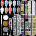FANDAMEI 3D Gel Kit, 15g 3D Nail Sculpting Gel, 5 Box Nail Pearls Charms and Gems Clear&AB Nail Rhinestones, Metal Nail Beads&Gold Silver White Pearl Chrome Powder for DIY Manicure, UV/LED Lamp Needed