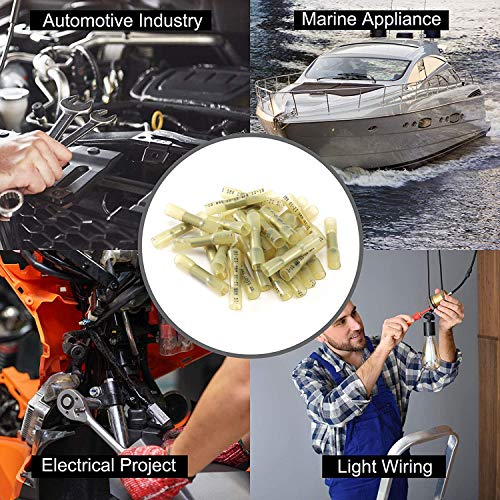 50PCS Heat Shrink Butt Wire Connectors 12-10 AWG, Insulated Waterproof Electrical Wire Connectors Automotive Marine Grade Wire Crimp Terminals Butt Splices, Ideal for Boat, Truck, Yellow - size: Yellow 50 PCS