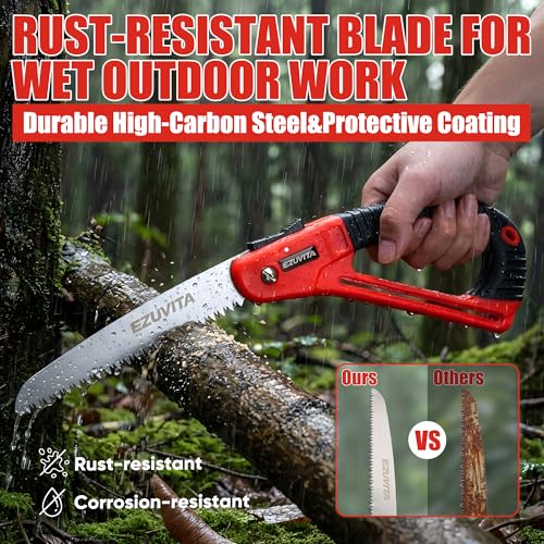 7 inch Folding Saw with EDC Pouch | Triple-Cut Pruning Saw, Induction-Hardened Teeth, Curved TPR Handle, Secure Lock, High-Carbon Steel Blade, for Wood Cutting