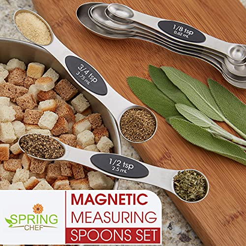 Spring Chef Stainless Steel 8 Magnetic Measuring Spoons Set, 2 Pack, Black - color: Black, size: 2-Pack