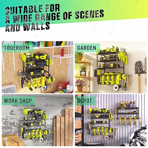 SUNALLY Power Tool Organizer, 4 Drill Holder Wall Mount Tool Storage Rack - style: 4 Drill Holders G