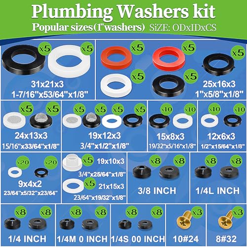 ZDBB 258 Pcs 2-in-1 Spigot Washer & Hose Gasket Kit for Assorted Outdoor Faucet Garden Hose Valve Stem Worn Out Plumber Outside Faucet Bib Shower Gasket Repair Set - size: 258 PCS
