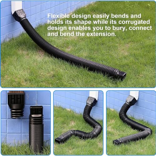 2 Pack Flexible Rain Gutter Downspout Extensions,Drain Downspout Extender,Gutter Extension Flexible,Down Spout Drain Extension Pipes,Extendable from 21 to 60 Inches (Black) - color: 2pcs black