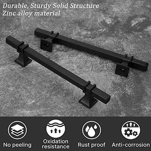 10 Pack 5 Inch Matt Black Cabinet Pulls, Stainless Steel & Zinc, Modern Kitchen Cabinet Hardware - color: Black, size: 5 inch (128mm) Hole Center Pull
