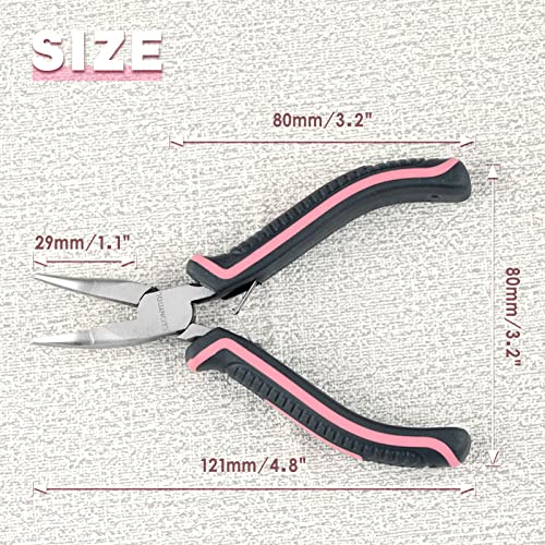 Mini Bent Nose Pliers with Smooth Jaws, 5 Inch Pink Tool for Women's Jewelry Making - style: Bent Nose Plier